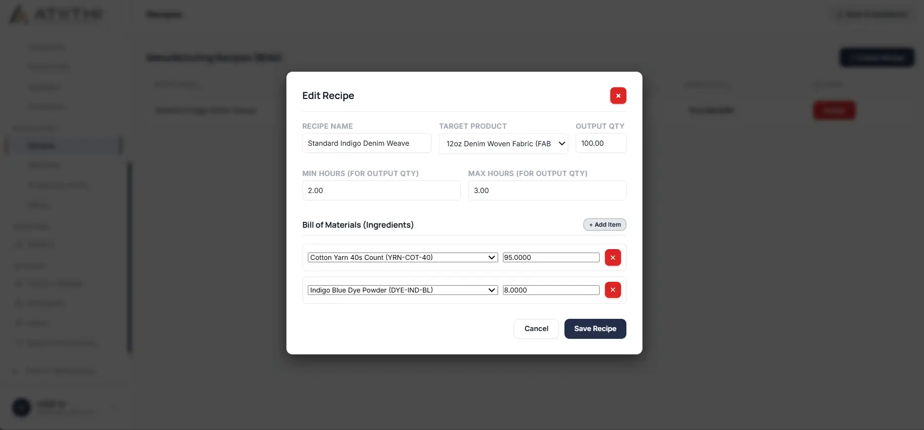 ATIITHI Recipe & BOM Management